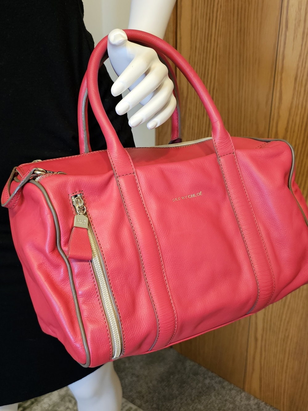 See By Chloe Harriet Vivid Red Leather Satchel.